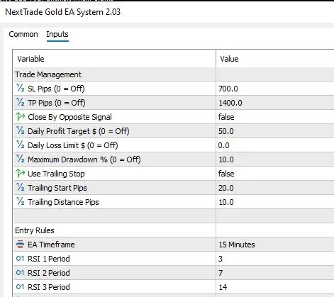 NextTrade Gold EA automated XAUUSD trade execution on MetaTrader 5